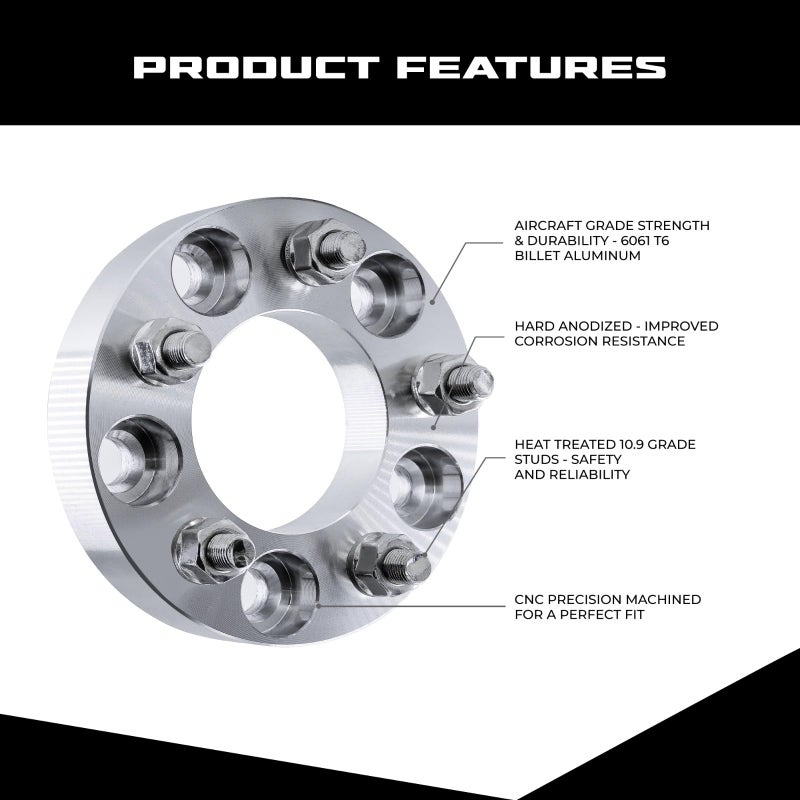 ezaccessory 2 Wheel Spacers Adapters 5x4.5 to 5x4.5 for Ford Mustang 94-14 Explorer - 2" Thick 1/2" Studs - Image 3